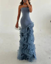 Strapless mermaid dress with layered organza ruffles – SKYLA